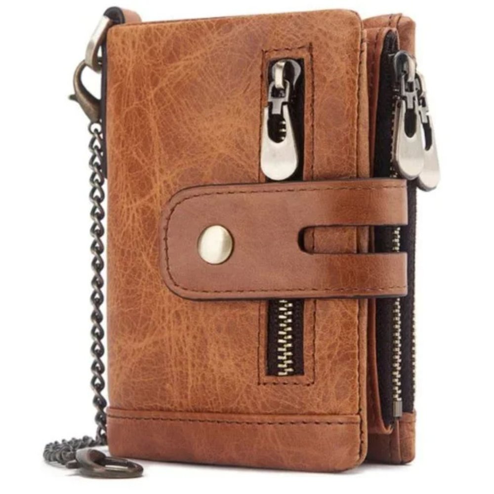 Men Wallet with Chain RFID Blocking Men's Genuine Leather Wallet Bifold Wallet
